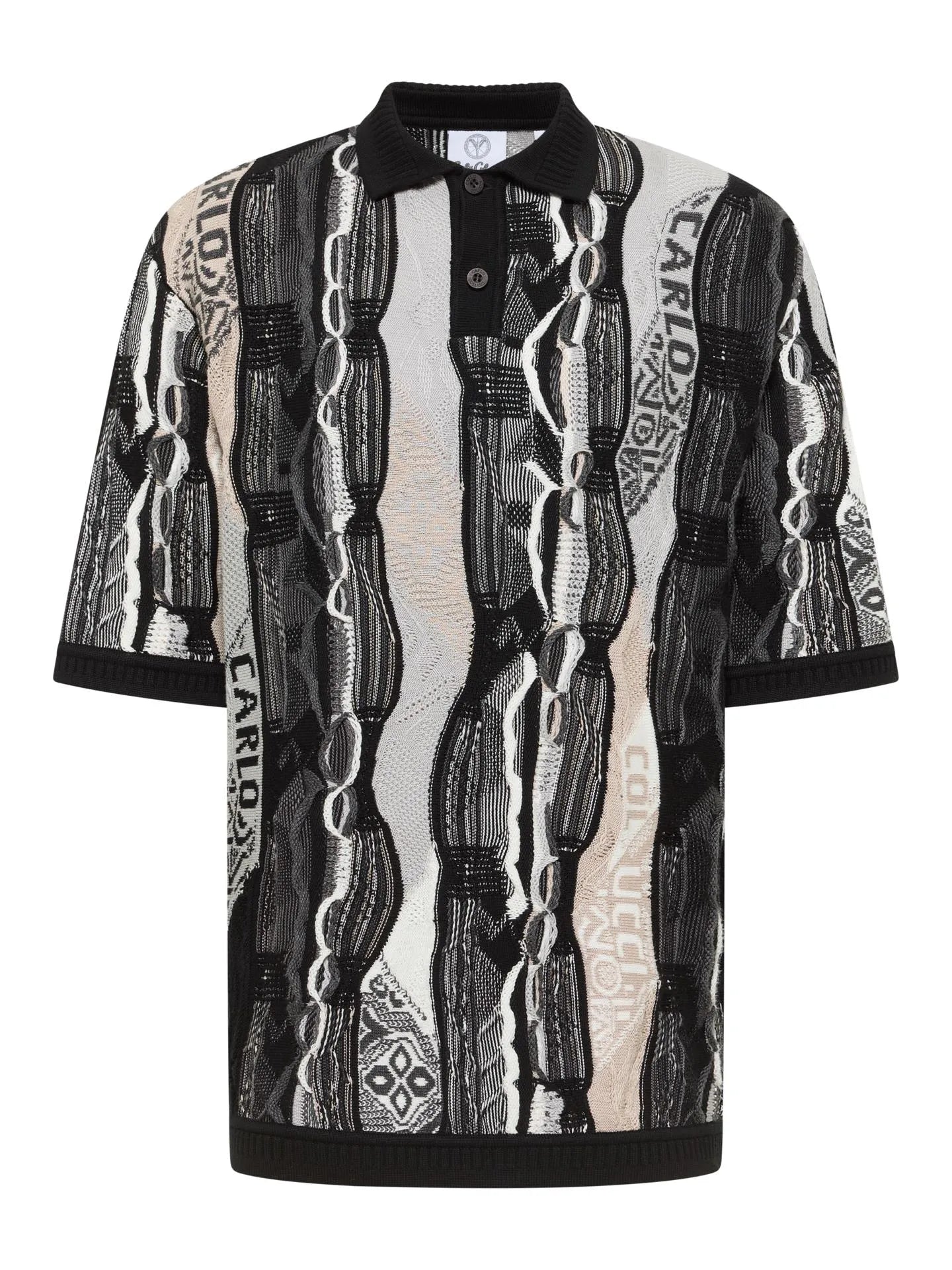 Carlo Colucci 3D Strick Poloshirt Oversize grau schwarz C10102 COL 201