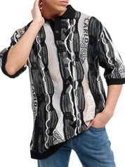 Carlo Colucci 3D Strick Poloshirt Oversize grau schwarz C10102 COL 201