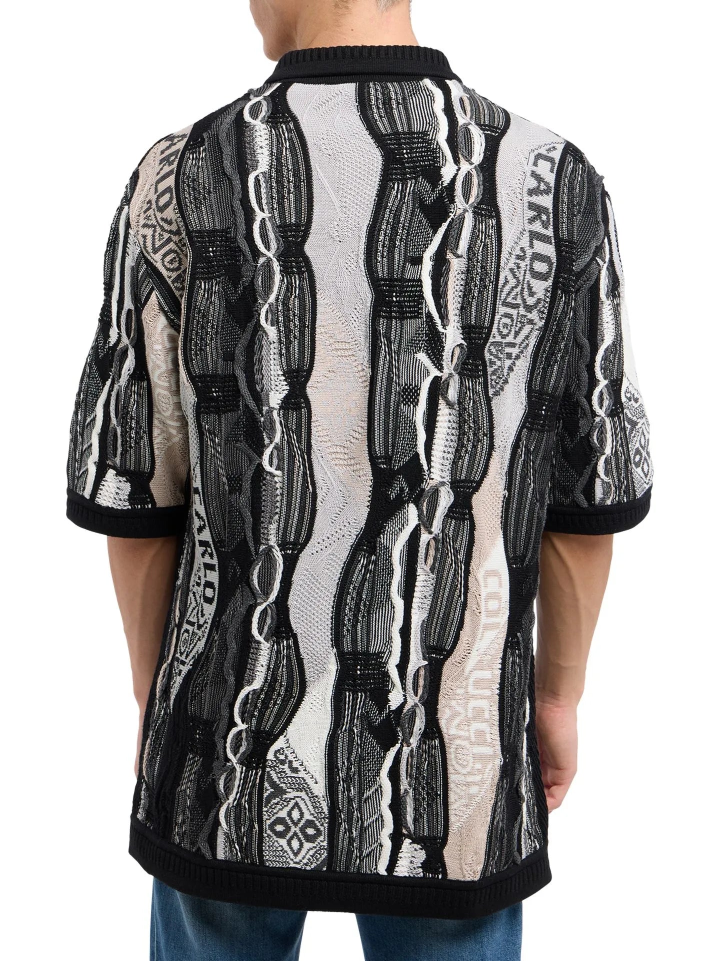 Carlo Colucci 3D Strick Poloshirt Oversize grau schwarz C10102 COL 201