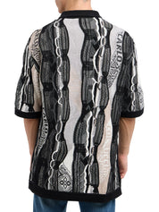 Carlo Colucci 3D Strick Poloshirt Oversize grau schwarz C10102 COL 201