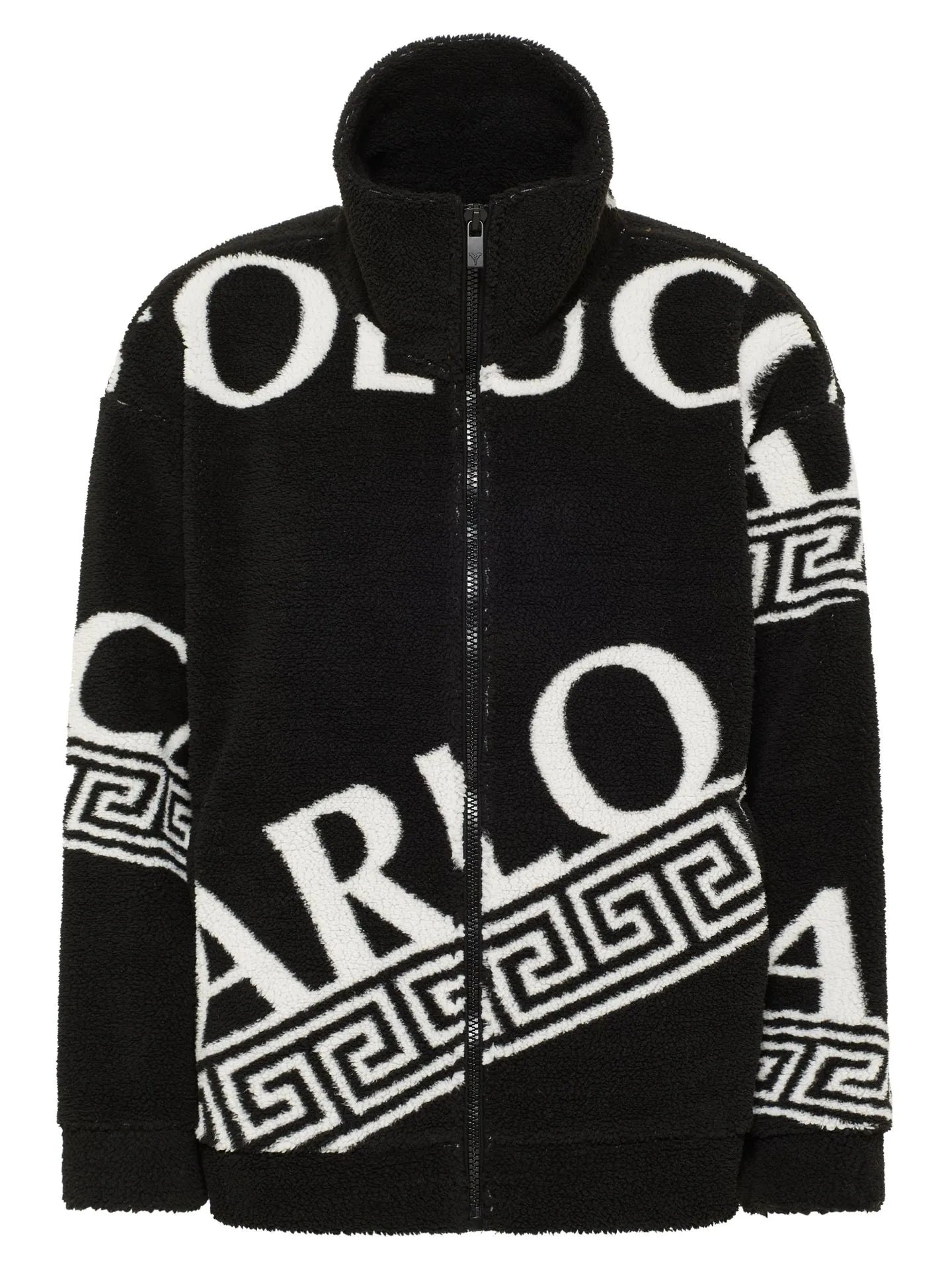 Carlo Colucci Oversize Teddyjacke schwarz creme logo