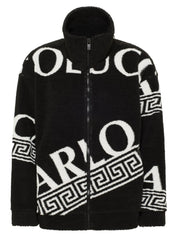 Carlo Colucci Oversize Teddyjacke schwarz creme logo