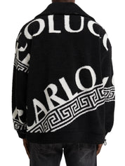 Carlo Colucci Oversize Teddyjacke schwarz creme logo