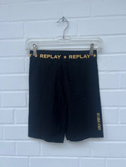REPLAY Ladies Above Knee Leggings Black Gold Gr S