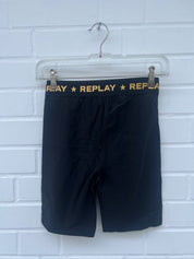 REPLAY Ladies Above Knee Leggings Black Gold Gr S
