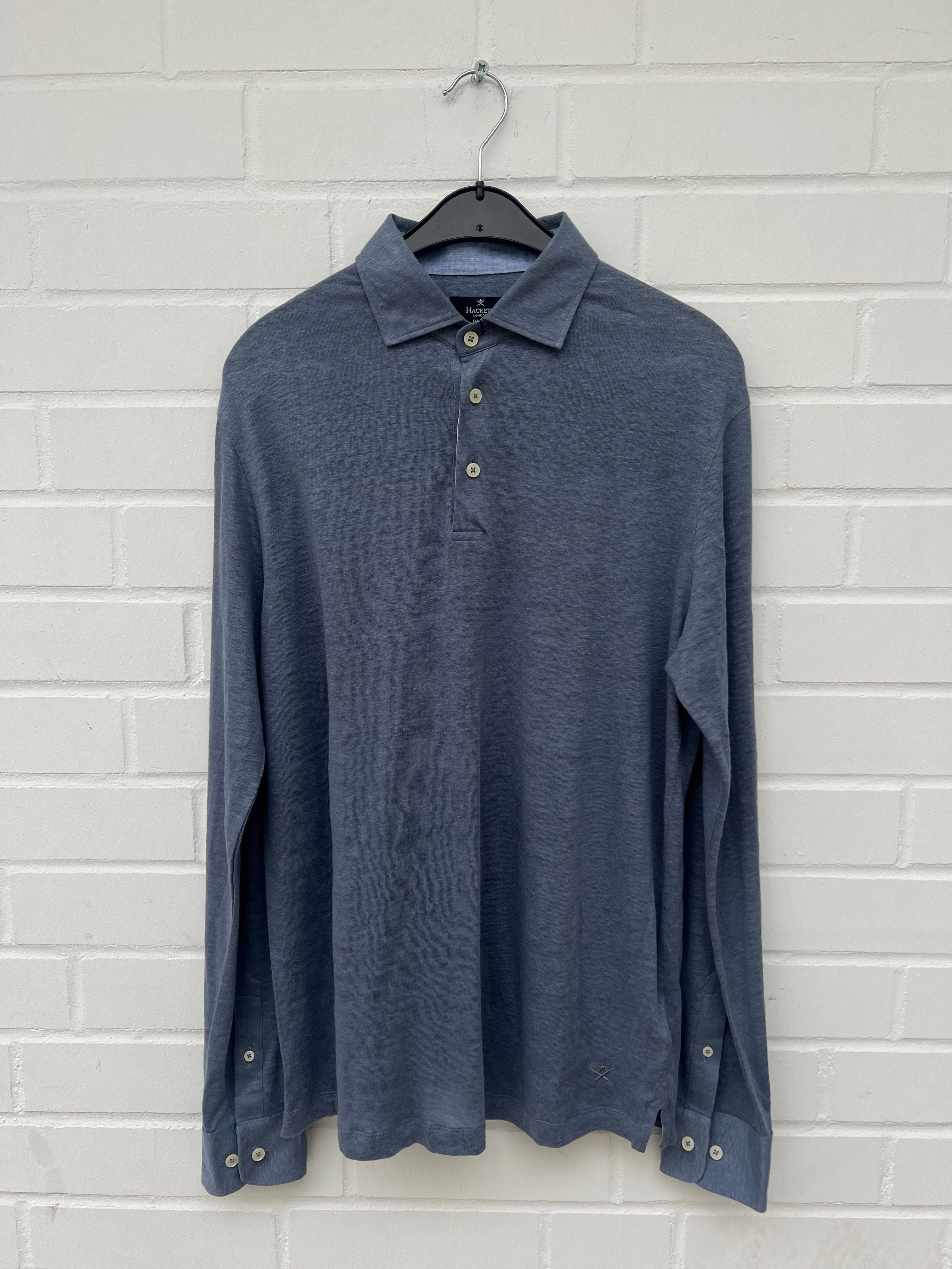 HACKETT LONDON Poloshirt Long Sleeve Classic Fit 100% Leinen blau
