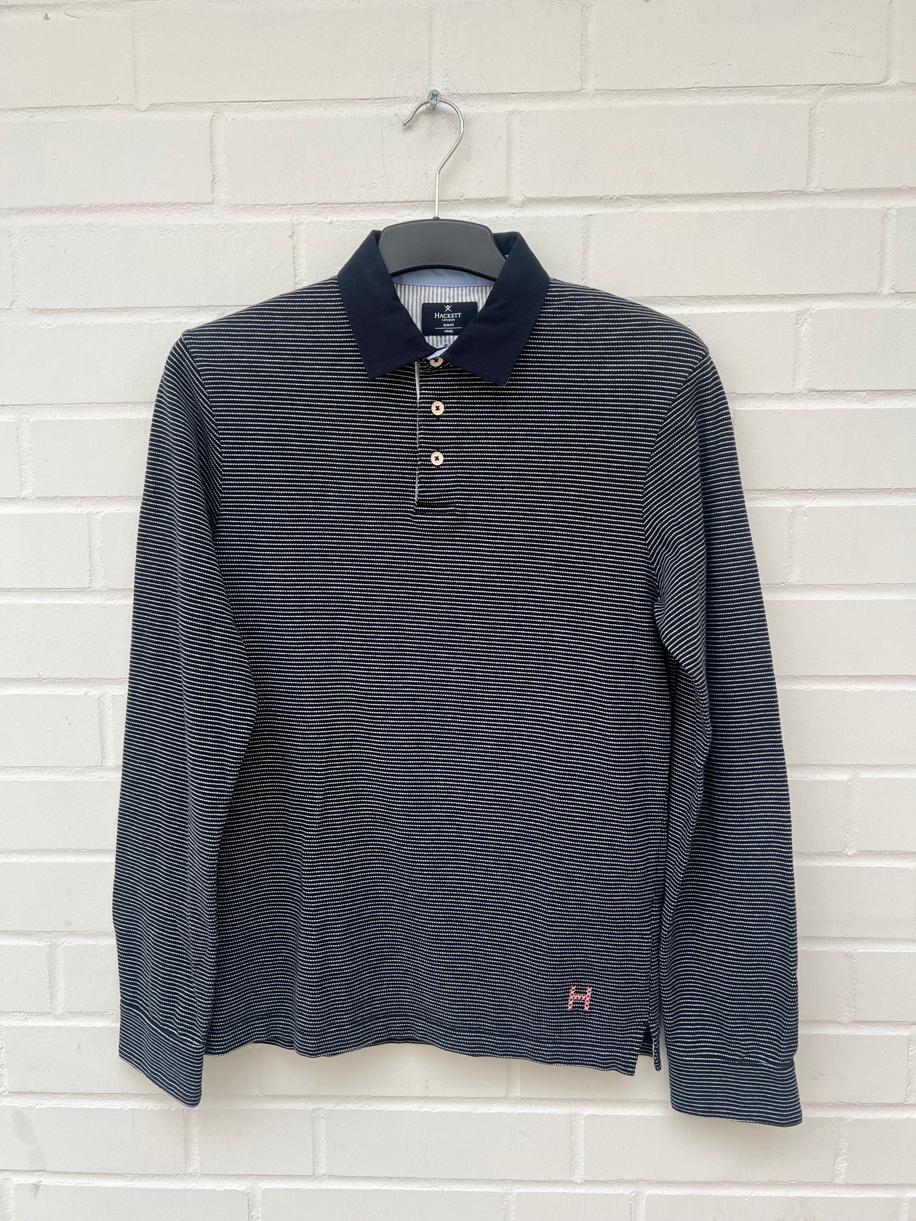 HACKETT LONDON Poloshirt Long Sleeve 100% Cotton dunkelblau weiß GrS