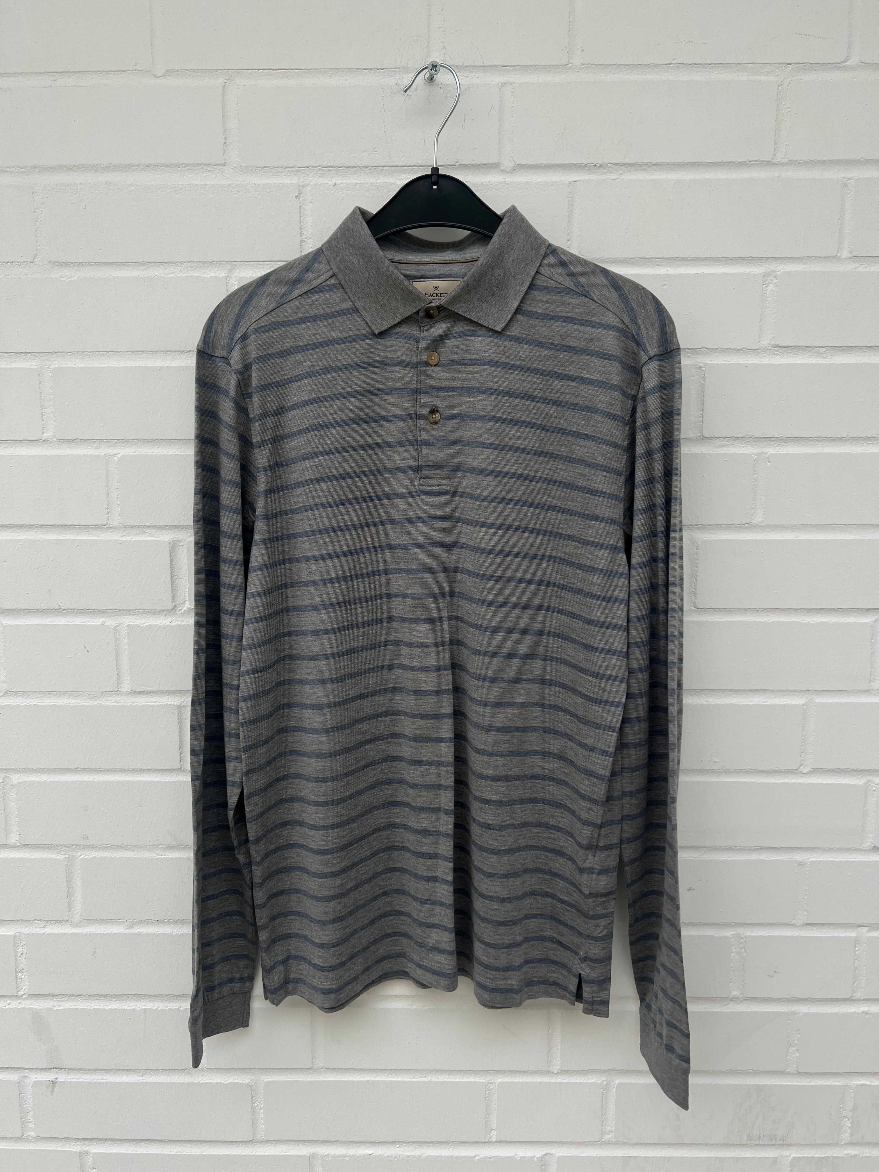 HACKETT LONDON Poloshirt Long Sleeve Silky Grau gestreift GrM