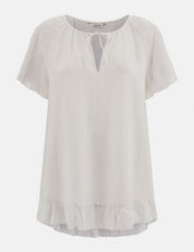 GUESS Kurzarm Rüschenbluse Weiß