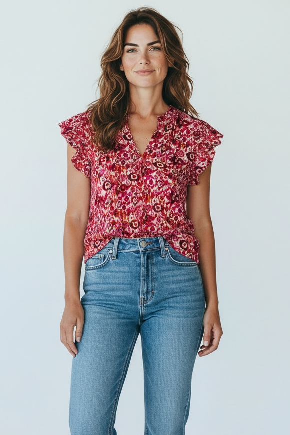 Only Tshirt Bluse Rot Weiß Muster Gr46