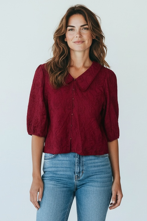 Vero Moda Curve Crop Bluse Rot Muster Gr46