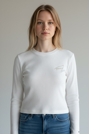 TOMMY JEANS Crop Langarmshirt weiß