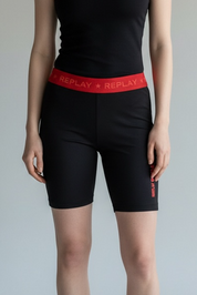 REPLAY Ladies Above Knee Leggings Black Red GrXS