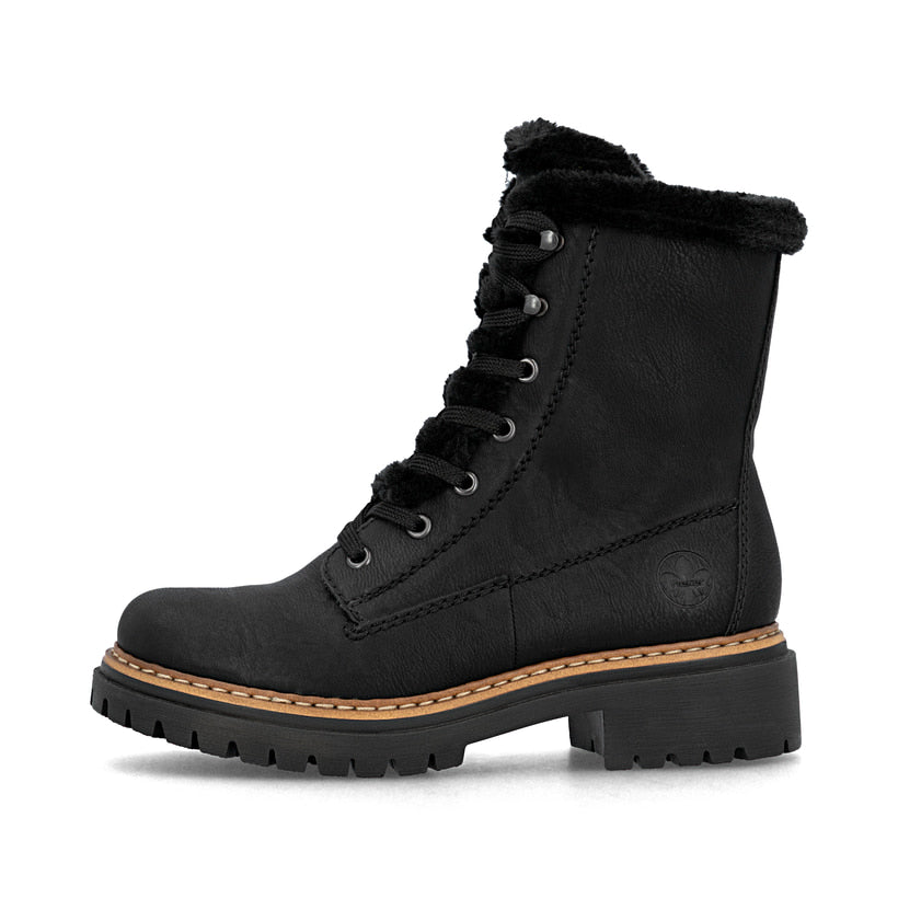 RIEKER Biker Boots Black Biker Stiefel Warumfutter Schwarz 72625