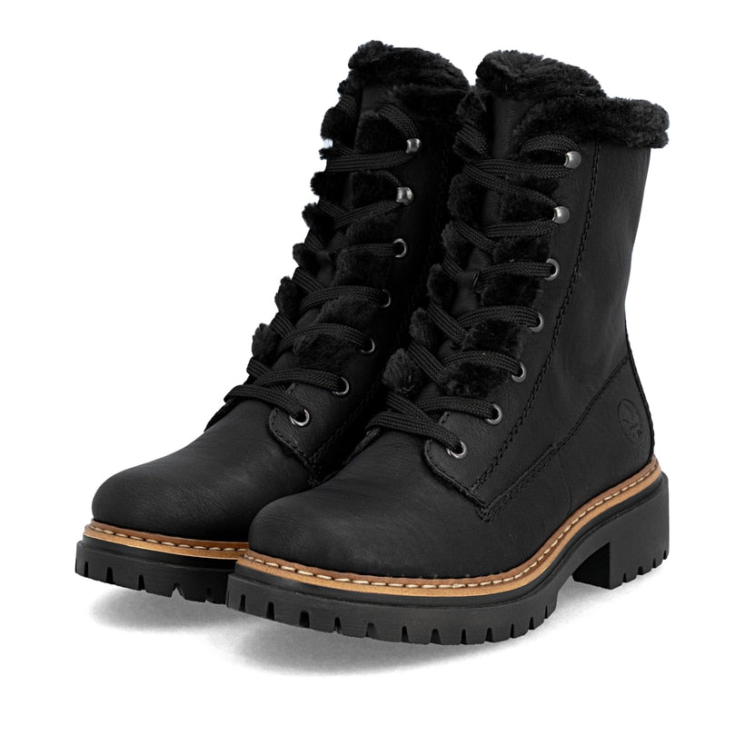 RIEKER Biker Boots Black Biker Stiefel Warumfutter Schwarz 72625