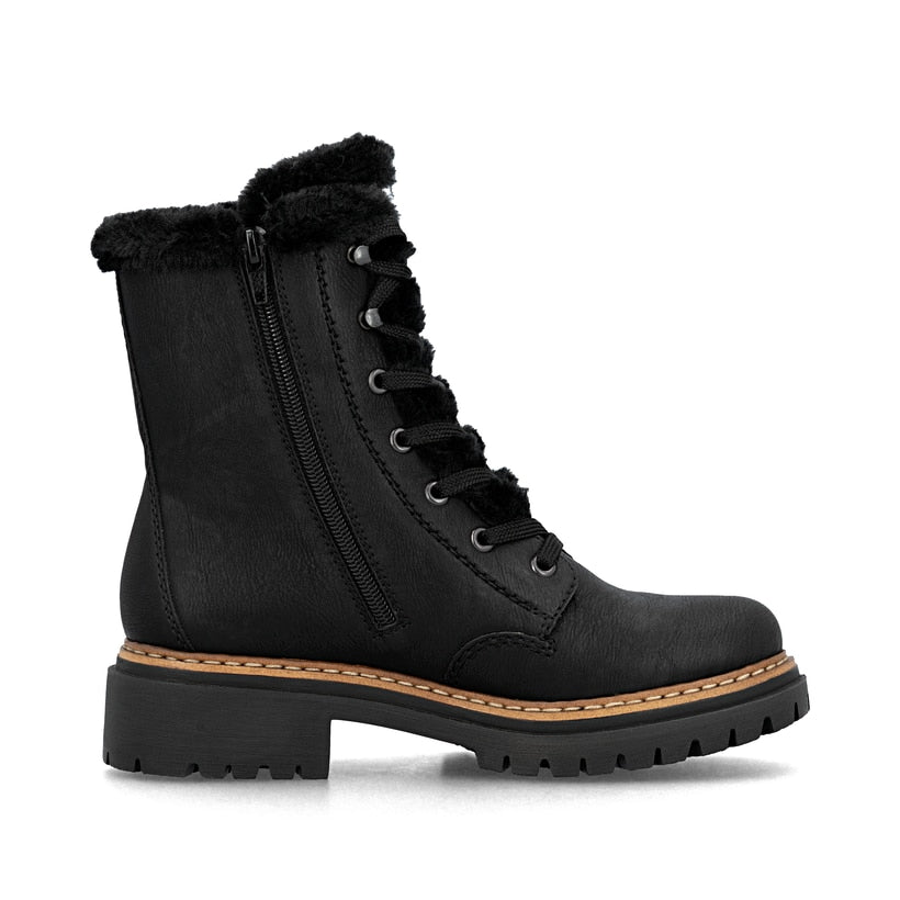 RIEKER Biker Boots Black Biker Stiefel Warumfutter Schwarz 72625