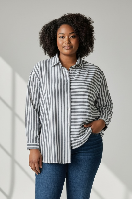 (U9) Ulla Popken hemd grau/weiß gestreift 724261 11