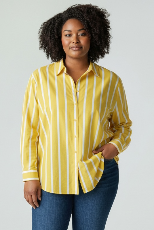 Ulla Popken Hemd Gelb/weiß gestreift 781793 610 (U7)