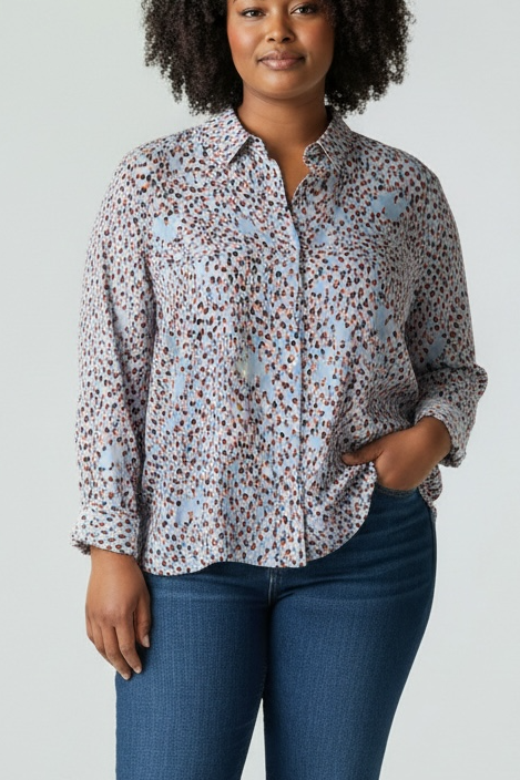 Ulla Popken Bluse grau mit Muster 749691 75 (U8)