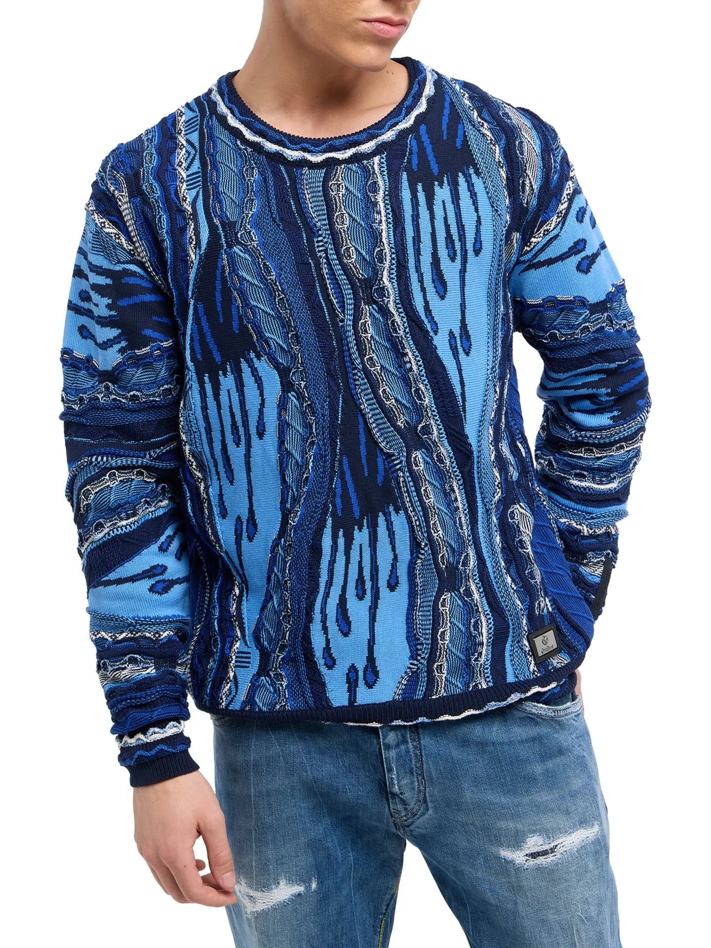 (100) Carlo Colucci 3D Strickpullover Pullover blau schwarz C12508 COL 101