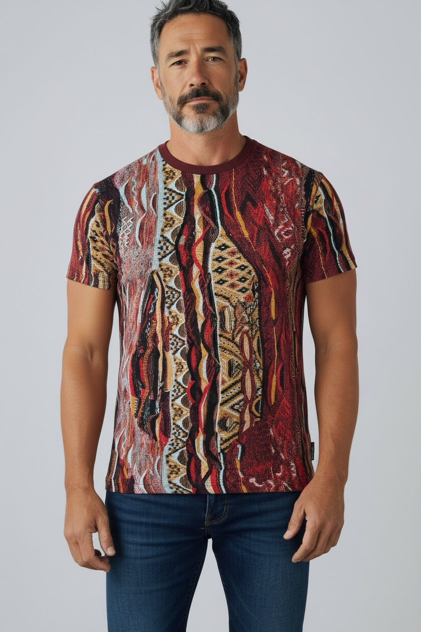 Carlo Colucci Tshirt rot muster 3d Optik Gr S