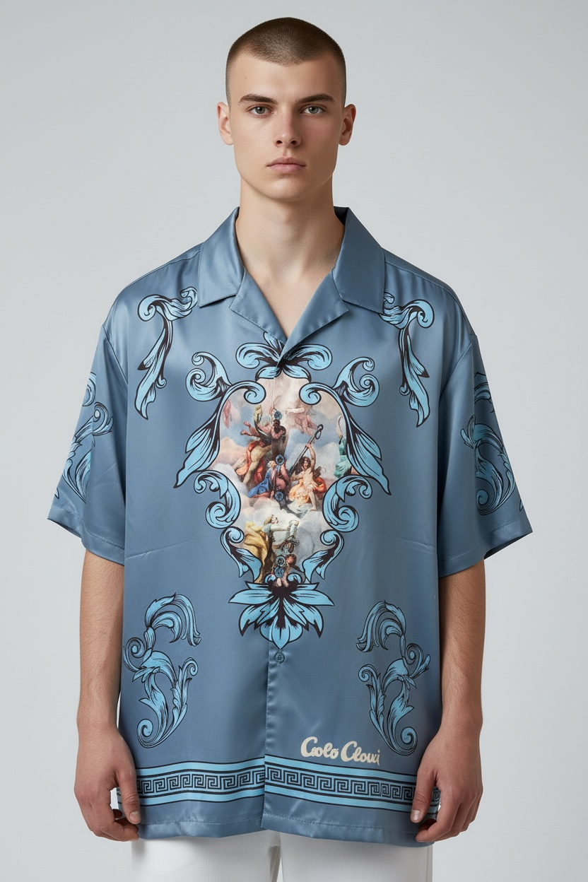 Carlo Colucci Satin Hemd blau -26-