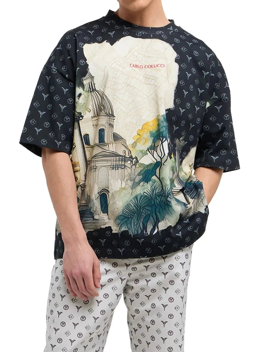 Carlo Colucci Tshirt schwarz / beige muster