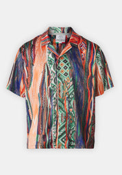 Carlo Colucci Herren Satin Hemd orange bunt Gr. L