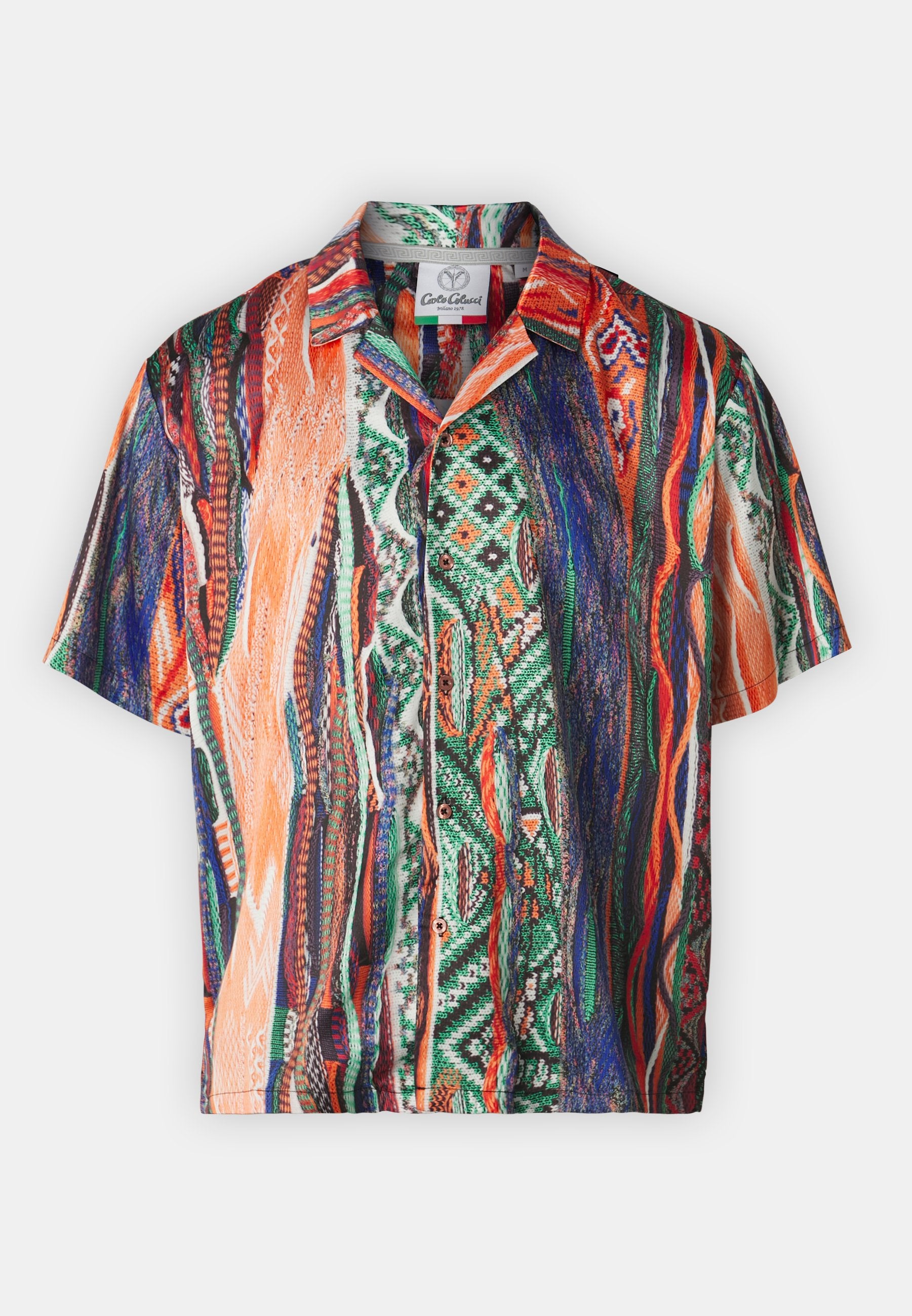 Carlo Colucci Herren Satin Hemd orange bunt Gr. L