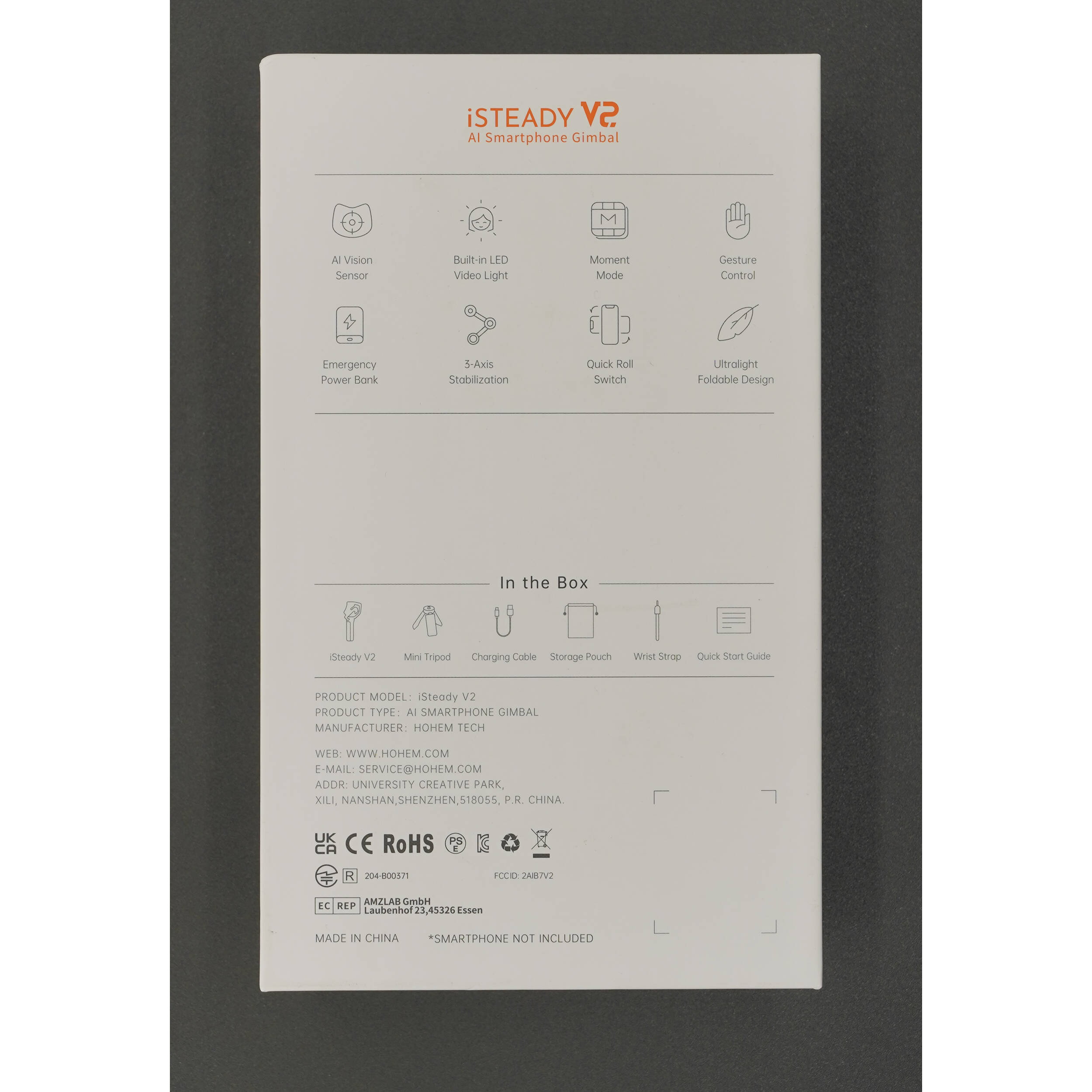 HOHEM iSteady V2 AI Smartphone Gimbal Built-In LED Light White Weiß