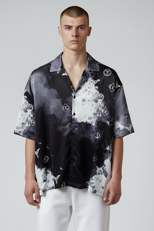 Carlo Colucci Satin Hemd schwarz weiß