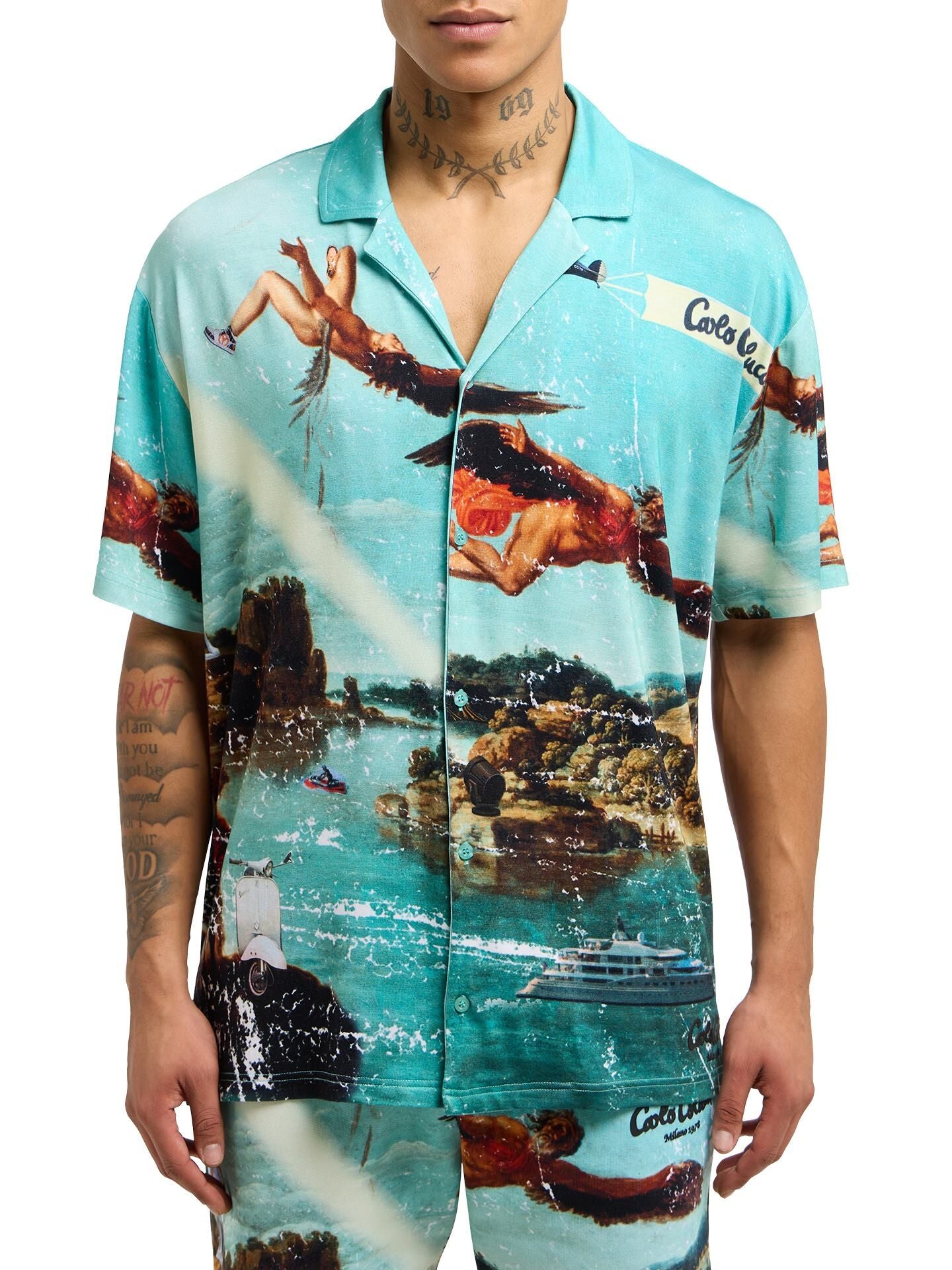 Carlo Colucci Hemd türkis muster -56-