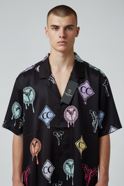 Carlo Colucci Satin Hemd schwarz bunt -98-