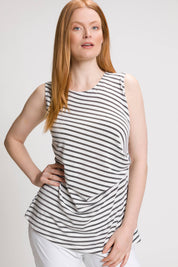 Ulla Popken Tanktop Weiß/Grau Glitzer gestreift 805156 200 -U29-