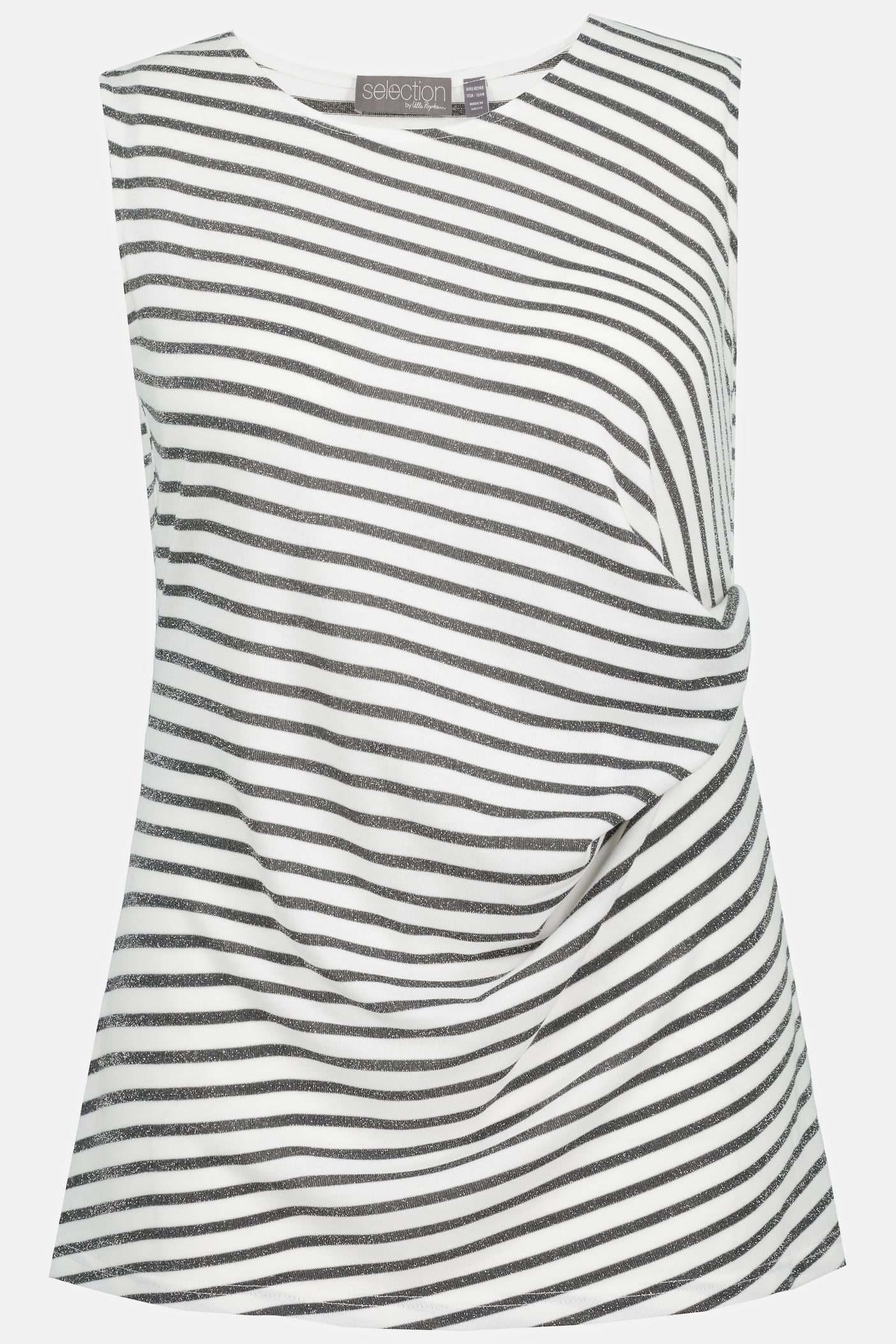 Ulla Popken Tanktop Weiß/Grau Glitzer gestreift 805156 200 -U29-