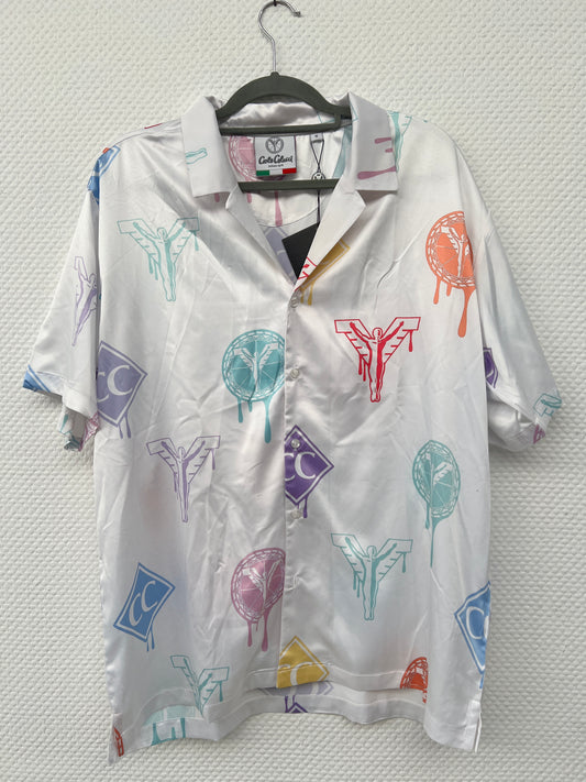 (83) Carlo Colucci Satin Hemd weiß-bunt Gr. M/L
