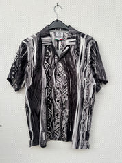 (Stange2) Carlo Colucci Herren Satin Hemd schwarz-weiß Gr. XS