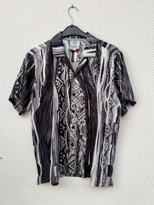 (Stange2) Carlo Colucci Herren Satin Hemd schwarz-weiß Gr. XS