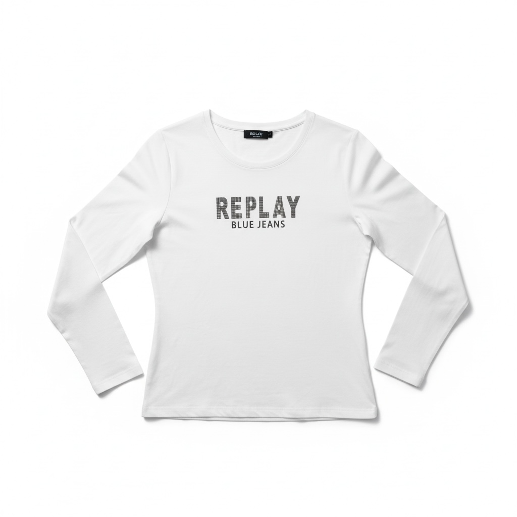 REPLAY Long Sleeve Shirt Logo weiß 100%Cotton GrS