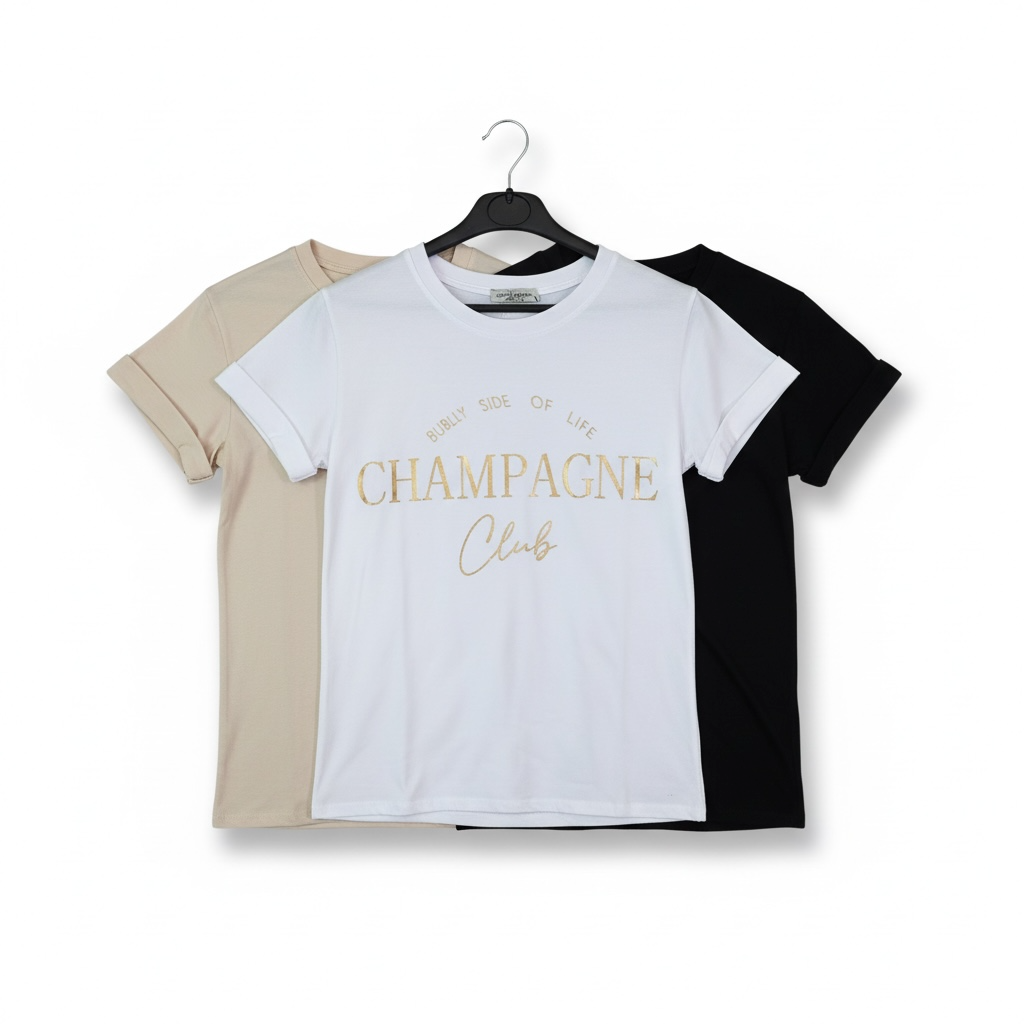 Champagne Club Tshirt Damen  Ärmel gekrempelt gefalten