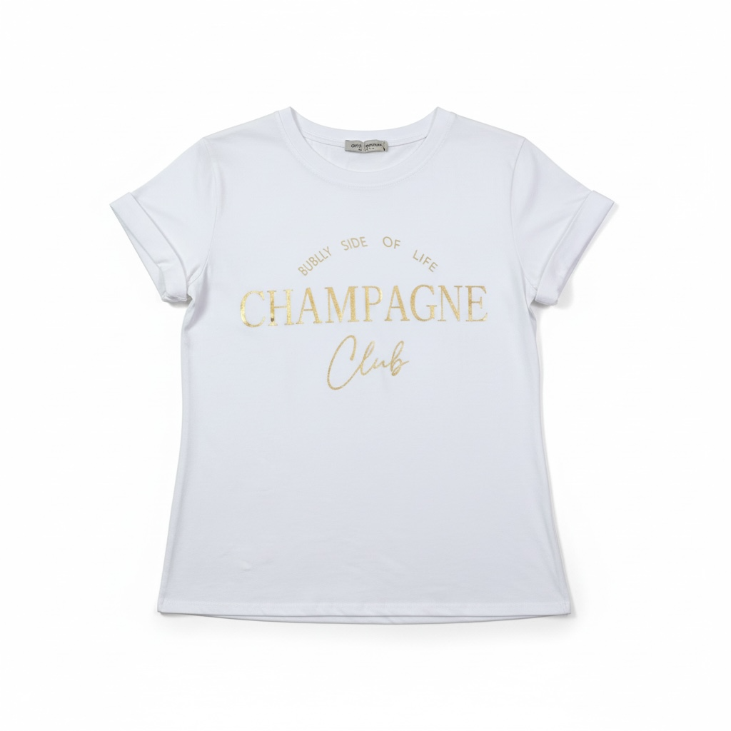 Champagne Club Tshirt Damen  Ärmel gekrempelt gefalten