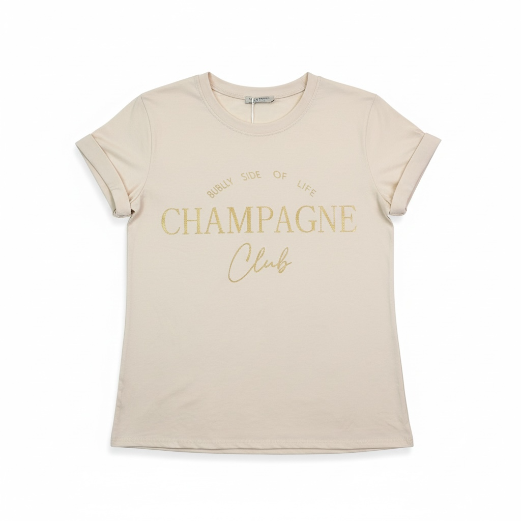 Champagne Club Tshirt Damen  Ärmel gekrempelt gefalten