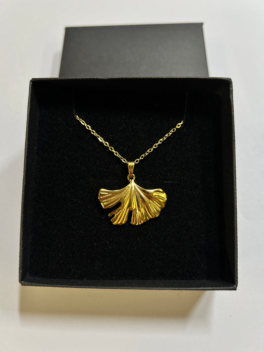 14K vergoldet Edelstahl Halskette gold Ginkgoblatt (2)