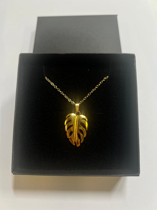 14K vergoldete Edelstahl Halskette gold Monstera Blatt (3)