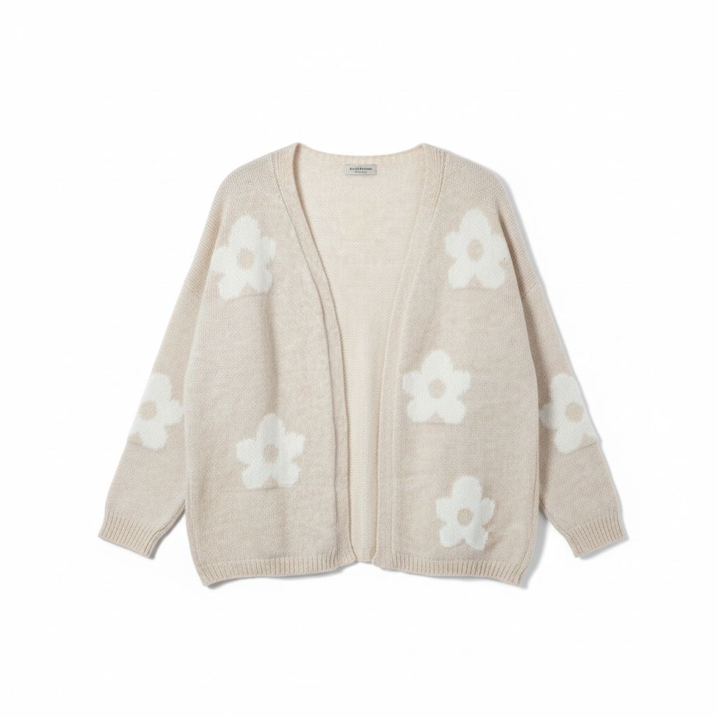 Blumen Kuschel Cardigan creme.