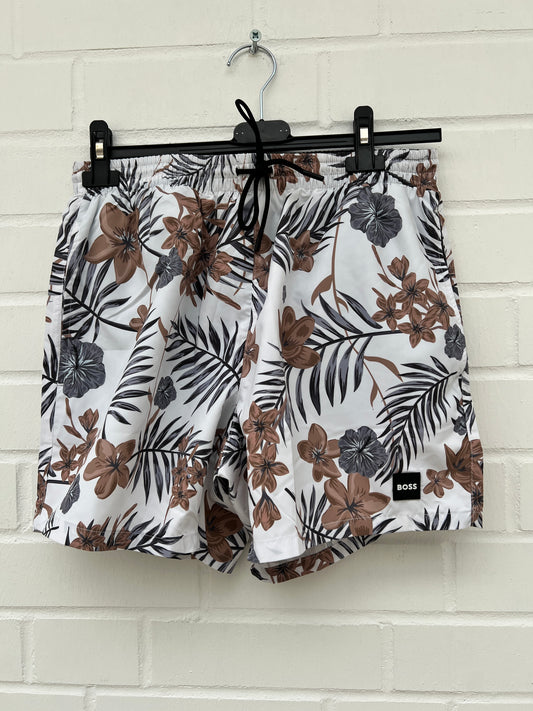 (113) Badehose weiß-braun muster