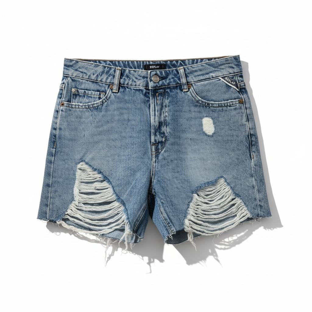 REPLAY Ripped Denim Jeans Short Gr25