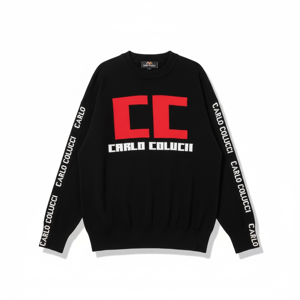 Carlo Colucci Strickpullover Rücken Print Schwarz Rot
