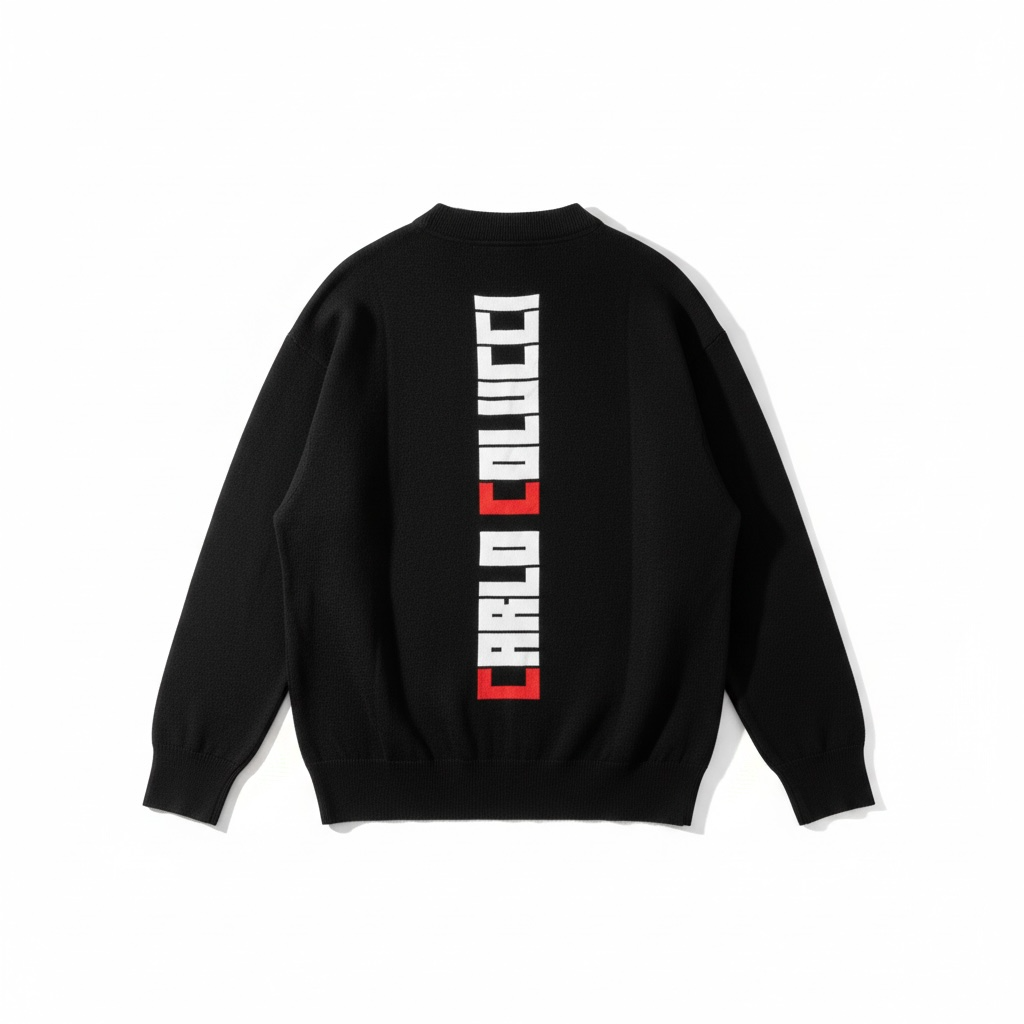 Carlo Colucci Strickpullover Rücken Print Schwarz Rot