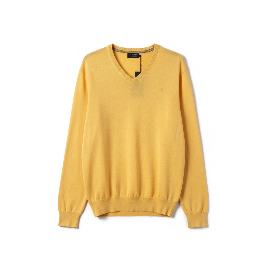 HACKETT LONDON Long Sleeve V Neck Cotton Silk lemon gelb Gr XL